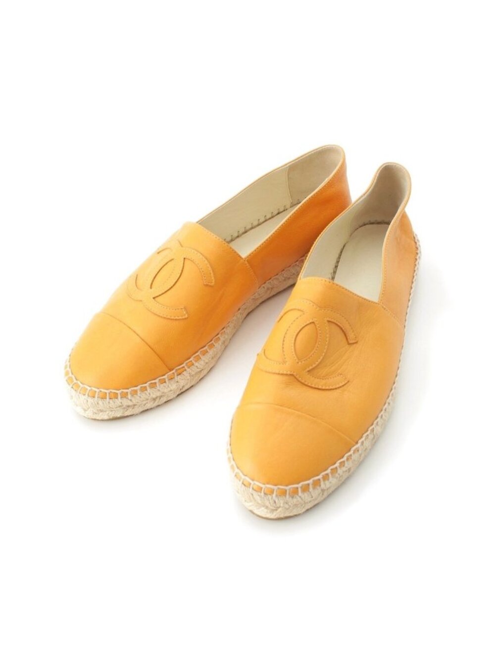 Chanel Leather CC Logo Espadrille Shoes Yellow Orange